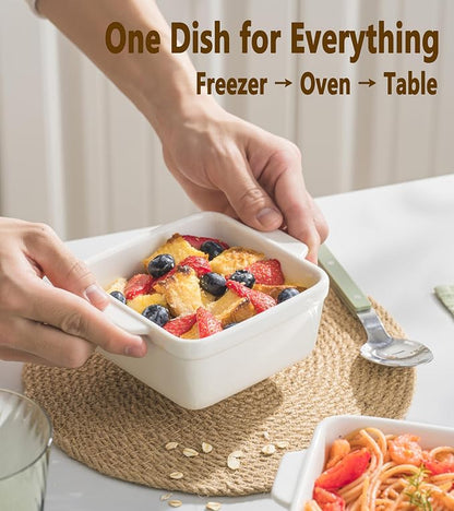16 oz Small Baking Dish Set of 4, Individual Casserole Dishes for Oven, Ceramic Square Ramekins for Meal Prep, Lasagna, Desserts, Freezer Safe
