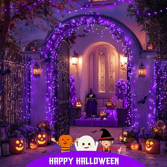 JMEXSUSS Purple Solar Lights Outdoor Waterproof, 2 Pack 100 LED Solar String Lights, Purple Christmas Light for Halloween Decor Outside Tree Yard Garden