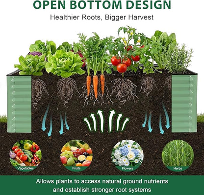 Galvanized Raised Garden Bed – 1 Pack 6x3x2 Ft Patented Leak-Proof Planter Box Outdoor Gardening Metal Raised Garden Beds Kits for Veggies, Herbs & Flowers (Green)