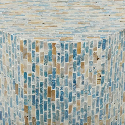 Deco 79 Mother of Pearl Shell Handmade Side End Accent Table End Table, Side Table 13" x 13" x 19", Blue