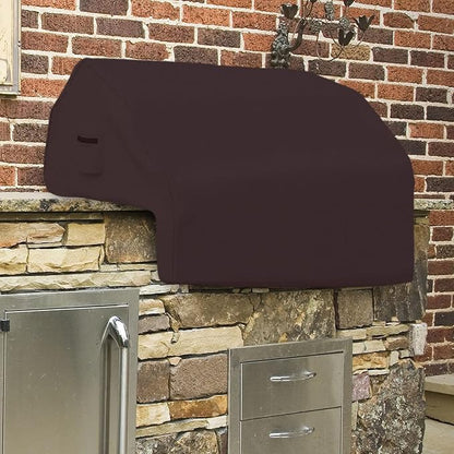 Covers & All Built-in Grill Cover for Outdoor Grill – Heavy Duty 12 oz Waterproof Built-in BBQ Grill Cover, PVC-Coated Polyester with Elastic Hem for Snug Fit (44 x 27 x 26 inches, Coffee)