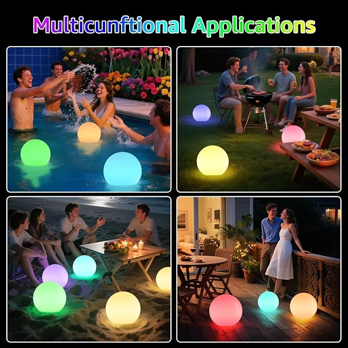 FUYO 16-inch LED Ball Lamp with Remote Rechargeable Waterproof, Glowing Globe Light 16 RGB Colors Orb Sphere for Indoor Outdoor Home Patio Pool Party Decor (White 16-inch)