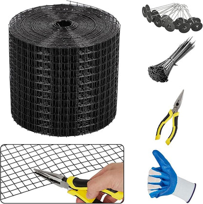 6in x 50ft Solar Panel Bird Guard & Critter Guard Mesh Kit, PVC Coated Wire Mesh Bird Wire with 60 Clips, 100 Cable Ties, Gloves, Pliers, DIY Bird Netting Solar Panel Bird Mesh Barrier