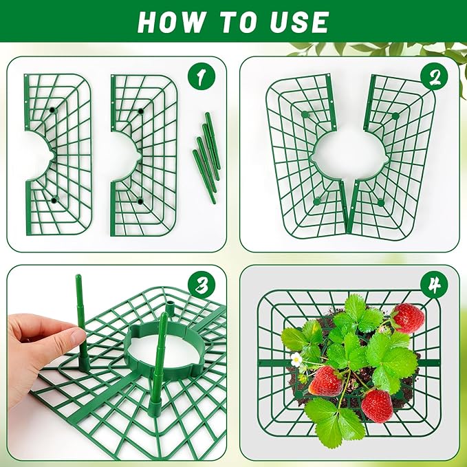 8 Sets Strawberry Plant Support with Mesh Plant Cover,Strawberry Growing Racks Sets with Iron Plant Nails for Garden Strawberry Vegetables