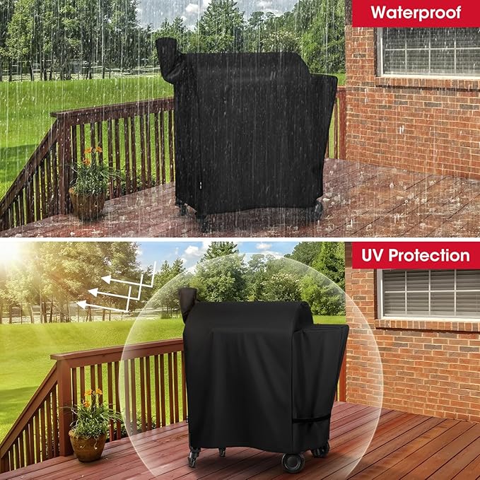 Unicook Pellet Smoker Cover for Traeger Pro 780 Series, Heavy Duty Waterproof Full Length BBQ Smoker Grill Cover, Outdoor Weather Resistant Barbecue Ptrotection, Black