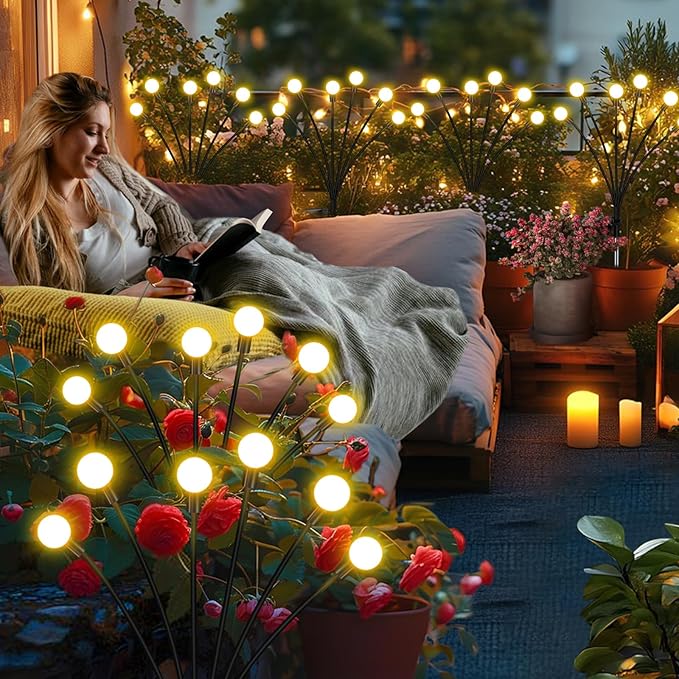 ZFNN Solar Garden Lights Outdoor, 8 Pack Solar Firefly Lights, Starburst Swaying Lights, Waterproof Garden Decor for Yard Patio Pathway Lawn, Gardening Gifts for Women, White