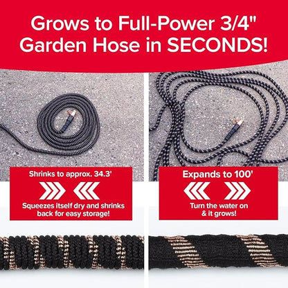 Pocket Hose 100 FT Copper Bullet Expandable Garden Hose w/10 Pattern Thumb Spray Nozzle AS SEEN ON TV 650psi 3/4 in Patented Lead-Free Ultra-Lightweight Solid Copper Anodized Aluminum