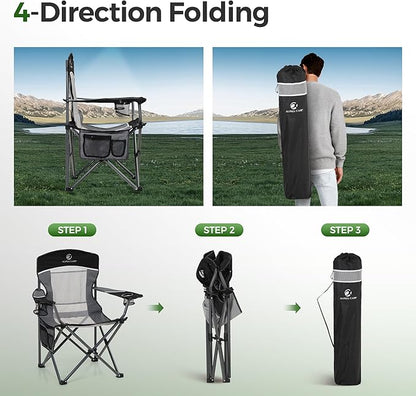 ALPHA CAMP Heavy Duty Camping Chair 500LBS Capacity, Oversized Folding Chair for Heavy People, Padded Portable Outdoor Chair with Cooler Bag & Cup Holder for Camping, Fishing, Beach