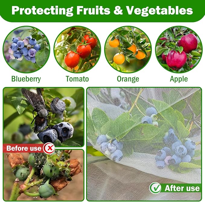 2 PCS Large Fruits Tree Netting Cover for Garden, 6.6 x 8.2 ft Insect Bird Barrier Deer Netting Cover Bag with Drawstring Garden Plant Netting for Tomato Blueberry Bush Netting Covers