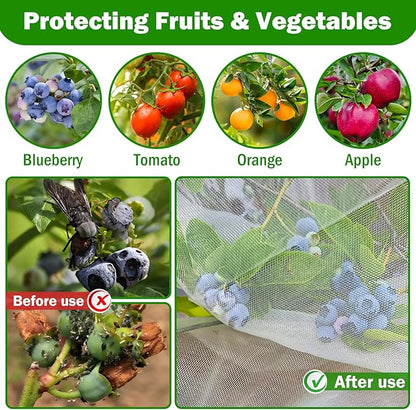 2 PCS Large Fruits Tree Netting Cover for Garden 2.6 x 3.3 ft Garden Insect Bird Barrier Plant Netting for Tomato Blueberry Bush Netting Covers Deer Cicada Netting Cover Bag with Drawstring
