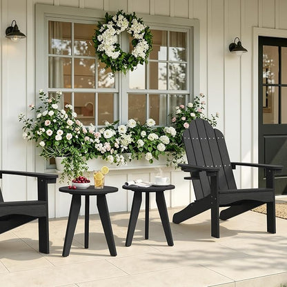 HDPS Outdoor Side Table Set of 2, Small Round Side Table Weather-Resistant, Outdoor Side Tables for Patio, Porch, Deck, End Table for Plant Stand, Living Room, Bedroom, Black