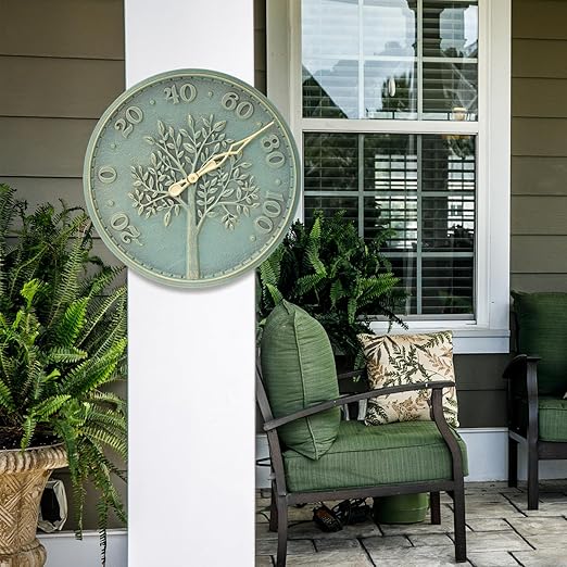 Whitehall Products 10436 Tree of Life 16 inch Indoor Outdoor Wall Thermometer in Bronze Verdigris