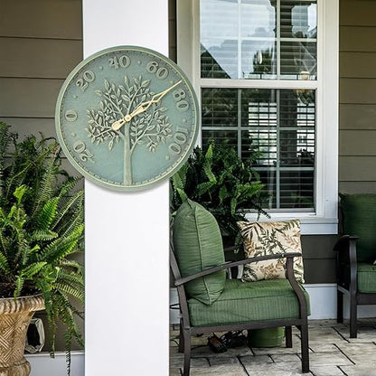 Whitehall Products 10436 Tree of Life 16 inch Indoor Outdoor Wall Thermometer in Bronze Verdigris