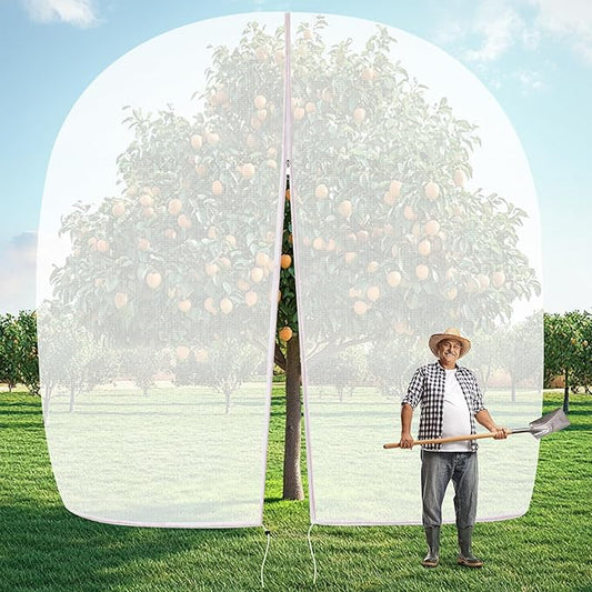 12.6 * 12FT Large Fruit Tree Netting, Tree Nets for Fruit Trees with Zipper and Drawstring, Insect Netting Barrier for Garden Blueberry Bushes Cherry Peach Apple Protection from Squirrels Birds Pests