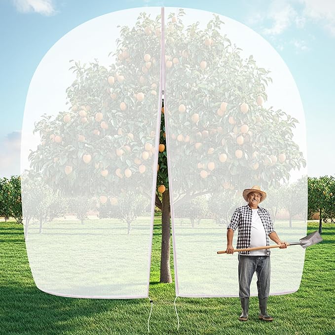 10 X 14FT Large Fruit Tree Netting, Tree Nets for Fruit Trees with Zipper and Drawstring, Insect Netting Barrier for Garden Blueberry Bushes Cherry Peach Apple Protection from Squirrels Birds Pests