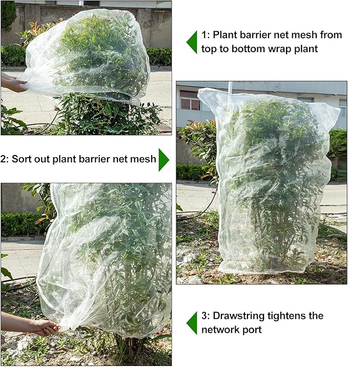 Insect Bird Barrier Mesh, Garden Netting Barrier, Bird Netting, Netting for Plant with Drawstring, 3.5 x 4.6 FT Tomato Protective Cover, Large Potted Fruit Protectors Cover for Blueberry Bushes