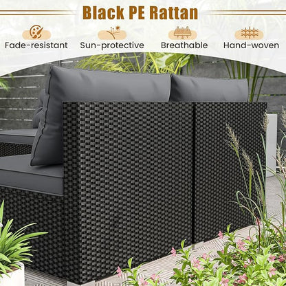 RELAX4LIFE 5-Piece Wicker Outdoor Furniture - PE Rattan Sectional Conversation Set w/4 Armless Sofas & Acacia Wood Coffee Table, Cushioned Patio Sofa Set for Garden Poolside Backyard Porch (Grey)