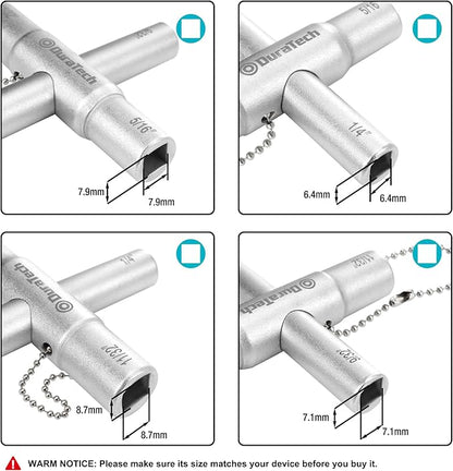 DURATECH 4 Way Sillcock Key Set, Utility Key, Multi-functional Water Key, 2-Pack, for Valve, Faucet, and Spigots
