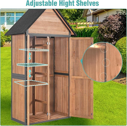 Sheds Outdoor Storage,Garden Shed with Metal Frame Structure and Adjustable Shelves,Large Capacity Storage Tool Cabinet Box for Backyard Garden Patio Lawn (Brown)