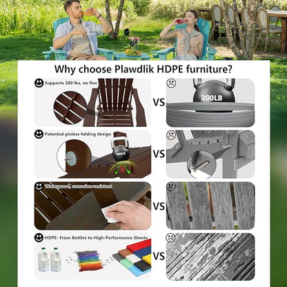 Plawdlik Folding Adirondack Chair Set of 4, Cup Holder，Wooden Textured ，Heavy All-Weather HDPE Comfortable Set Poolside Backyard Lawn Coffee