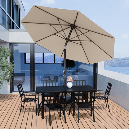 PatioKingdom 10FT Patio Umbrella with Push Button Tilt and Crank, Outdoor Market Umbrella with 8 Fiberglass Ribs, UV Protection Table Umbrella for Pool,Backyard,Garden,Deck(Beige, 10FT)