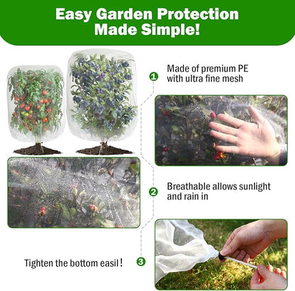2 PCS Fruits Tree Netting Cover for Garden 3.3 x 4.9 ft Garden Insect Bird Barrier Plant Netting for Tomato Blueberry Bush Netting Covers Deer Cicada Netting Cover Bag with Drawstring