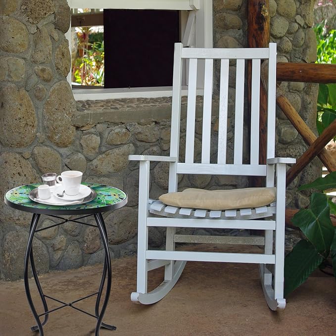 VCUTEKA Outdoor Side Table Mosaic End Patio Side Table Small End Tables Glass Top Round Balcony Coffee Tables Porch Indoor Glass Top Bee 14''