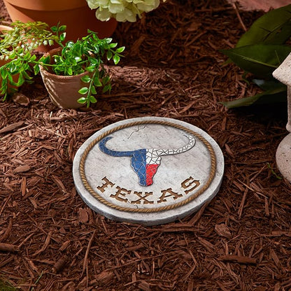 Accent Plus Cement Stepping Stone Collection Decorative Colorful, 10" Diameter, Texas Longhorn