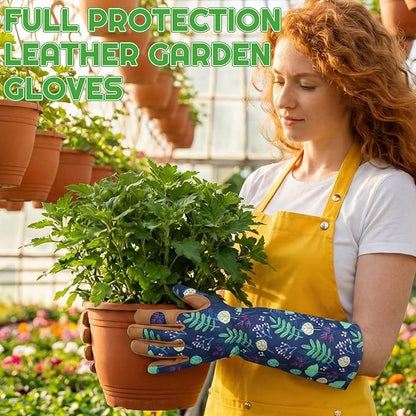 2 Pairs Gardening Gloves Thorn Proof for Women, Long And Short Leather Gardening Gloves for Rose Pruning Yard Work