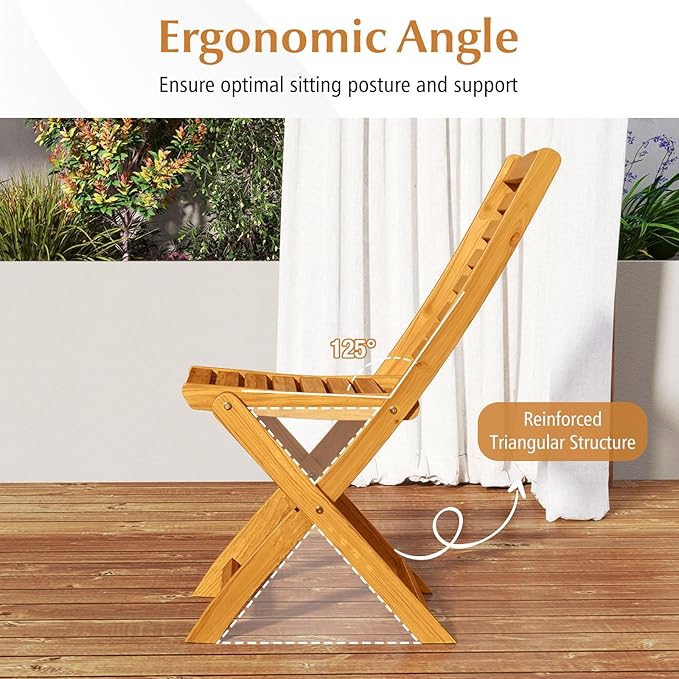 Tangkula 3 Pieces Acacia Wood Patio Folding Bistro Set, Outdoor Table and Chairs Set with Soft Cushions, Patio Furniture Set for Porch, Balcony, Garden, Deck and Backyard