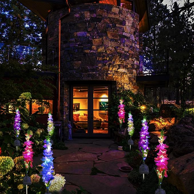 Solar Garden Lights, Delphinium Flowers 2 Pack 40 LEDs, Waterproof Outdoor Lights Two Lighting Modes for Wedding Party Garden Yard Patio Lawn Decor and Gift for Mother