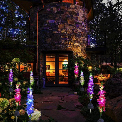 Solar Garden Lights, 6 Pack 20 LEDs Solar Delphinium Flowers Lights Gifts for Mom Grandma Women, Waterproof Solar Outdoor Lights Two Lighting Modes for Wedding Garden Yard Patio Decor