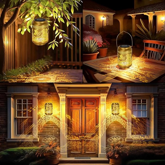 Hummingbird Solar Lanterns Outdoor Lights: Garden Decor Birthday Gifts for Women Mom Grandma Nana Aunt, Hanging Solar Lights Outdoor Waterproof Outside for Yard, Patio, Backyard, Porch