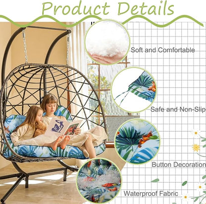 Swing Replacement Cushions with Backrest, 2 or 3 Seater Waterproof Non-Slip Overstuffed Swing Pad, Indoor/Outdoor Bench Cushion for Porch Chair Swing Garden Furniture (Summer, 40 * 63 in)