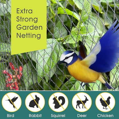 Bird Netting for Garden - 6.5 x 32.8 FT Heavy Duty Anti Bird Netting Mesh with Ties and Landscape Staples for Vegetable, Fruit Trees & Other Plants, Lasting Against Birds Deer Squirrels and Poultry