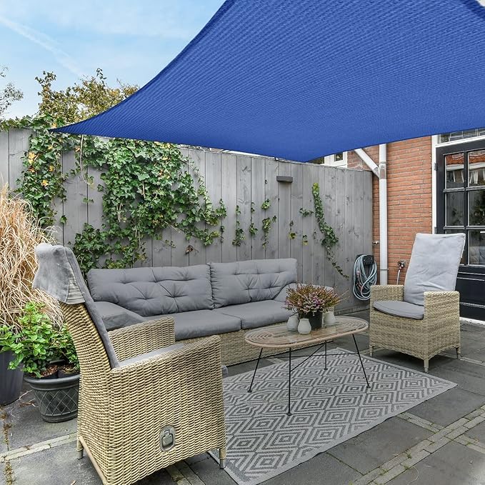 AsterOutdoor Sun Shade Sail Rectangle 10' x 13' UV Block Canopy for Patio Backyard Lawn Garden Outdoor Activities, Blue