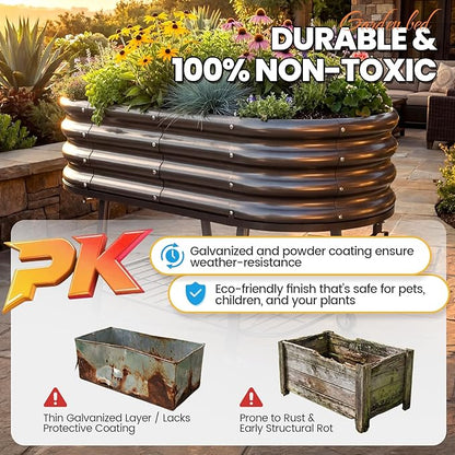 KING BIRD Large Raised Garden Bed with Legs Galvanized Elevated Planter Box 47.2x23.6x29.9 in for Backyard, Patio, Balcony, Dark Grey