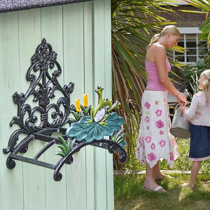 Sungmor Cast Iron Heavy Duty Garden Hose Holder - Decorative Hand-Painted Frog Wall Mounted Water Hose Hanger - Wall Decoration Hanging Hose Rack - Hose Reel Storage Butler - Metal Hose Stand