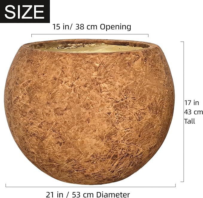 Panlaolao 17 H x 21" Dia (15" Pot Opening) Round Fiberstone Planter with Drainage Hole, Indoor/Outdoor Large Plant Pot for Home Patio Garden, Ideal for Large Plants-Camel