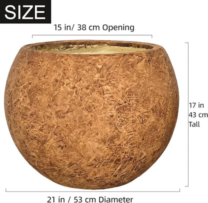 Panlaolao 17 H x 21" Dia (15" Pot Opening) Round Fiberstone Planter with Drainage Hole, Indoor/Outdoor Large Plant Pot for Home Patio Garden, Ideal for Large Plants-Camel