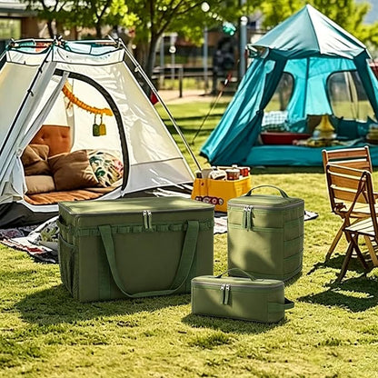 Tactical Camping Storage Bag, Utility Camping Tote Kitchen Organizer Storage Box, Trunk Organizer with Shoulder Strap,Outdoor Garden Tool Bag for Camping, Travel, Picnic (03-green)