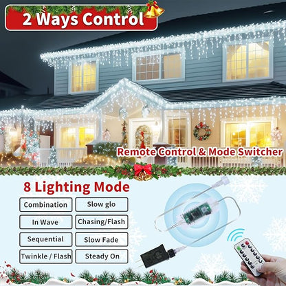 Icicle Christmas Lights for Outside - 65Ft 506 LED Plug-in Icicle String Lights Outdoor Decorations with Remote,Waterproof, Cool White Christmas Icicle Lights for House Bedroom Balcony Decor