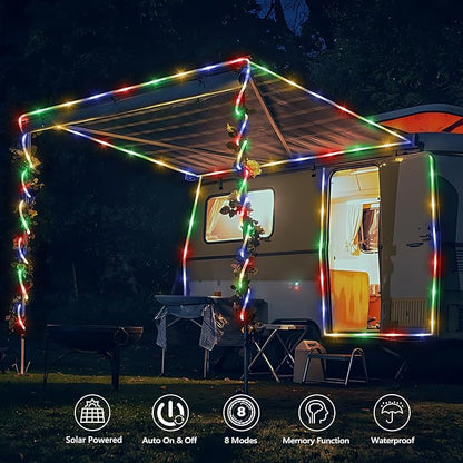 Solar Rope Lights, 2 Packs Total 132ft 400LED Solar String Lights, 8 Modes Waterproof Solar Powered Outdoor Light, Flexible Clear Tube Light for Garden Backyard Patio Deck Pool Tree Decor - Multicolor