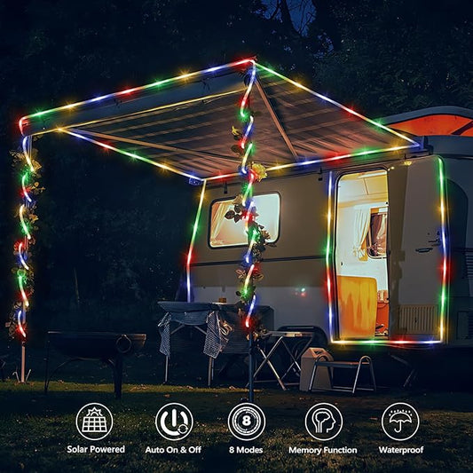 Solar Rope Lights, 2 Packs Total 132ft 400LED Solar String Lights, 8 Modes Waterproof Solar Powered Outdoor Light, Flexible Clear Tube Light for Garden Backyard Patio Deck Pool Tree Decor - Multicolor