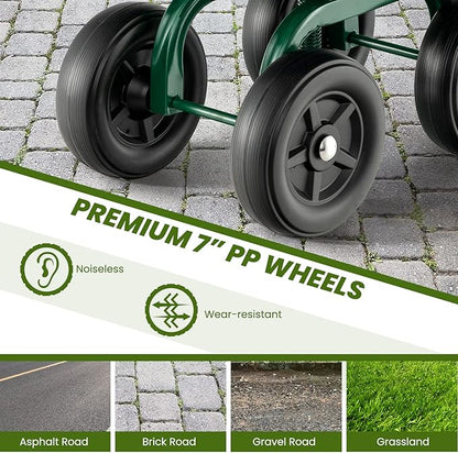 Giantex Garden Cart, Rolling Workseat with 4 Wheels, Garden Stool 360° Swivel Work Seat & Adjustable Height, Heavy Duty Wagon Scooter for Gardening for Patio Garden, Lawn, Yard (Green)