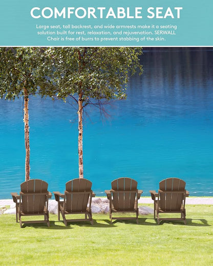 SERWALL Folding Adirondack Chair for Patio Garden Outdoors Fire Pit Chair- Brown