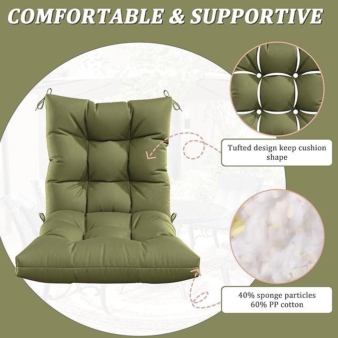 Patio Seat&Back Chair Cushions for Outdoor Furniture，Comfortable Cushions for Rocking/Dining/Lawn Chair-Set of 2