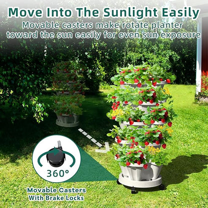Strawberry Vertical Planter 2 Pack, 7 Tiered Stacking Garden Tower, Stackable Herb Vegetable Planters with Support Pole Indoor Outdoor Black