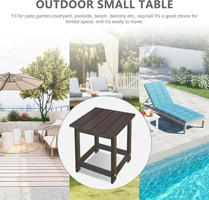 LZRS Square Patio Side Table, Heavy Duty HDPE Outdoor End Table with Wood Texture, Weatherproof Composite Table for Adirondack Chairs, Deck, Pool, Indoor/Outdoor, No Peeling or Cracking(Brown Mixture)