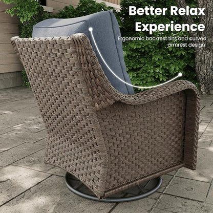 7 Pieces Outdoor Patio Furniture Sets with Rocking Swivel Chairs with 6-inch Thick Cushion and Fire Pit Table for Deck Lawn
